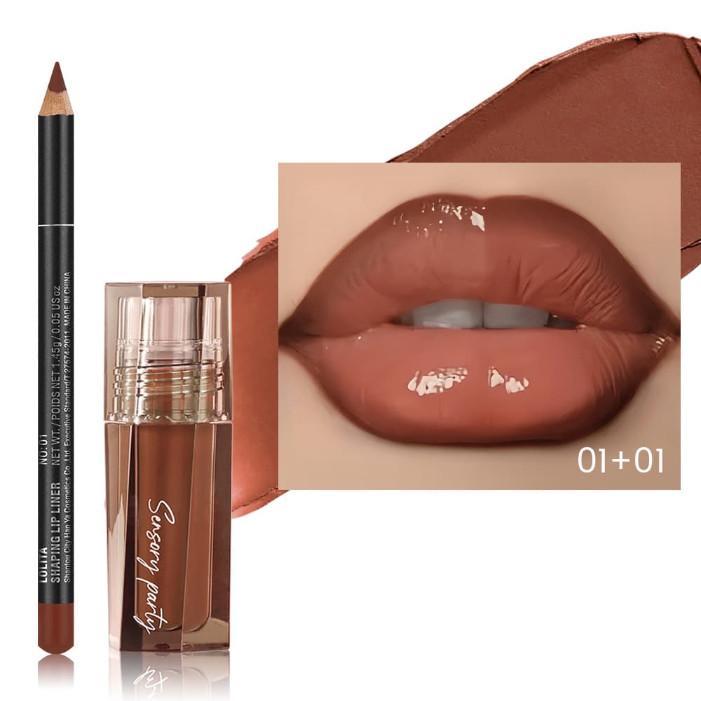 Cross-border Beauty Lip Liner Lipstick Lip Gloss Set Non-Smudge Plumping Natural Water Gloss Non-Smudge