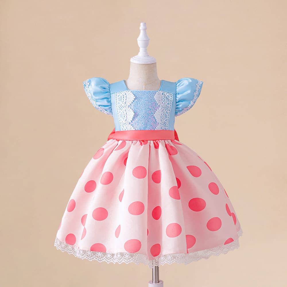 Amazon Baby One Year Old Baby Dress Girl's Small Fly Sleeve Printed Polka Dress Children's Show Dress