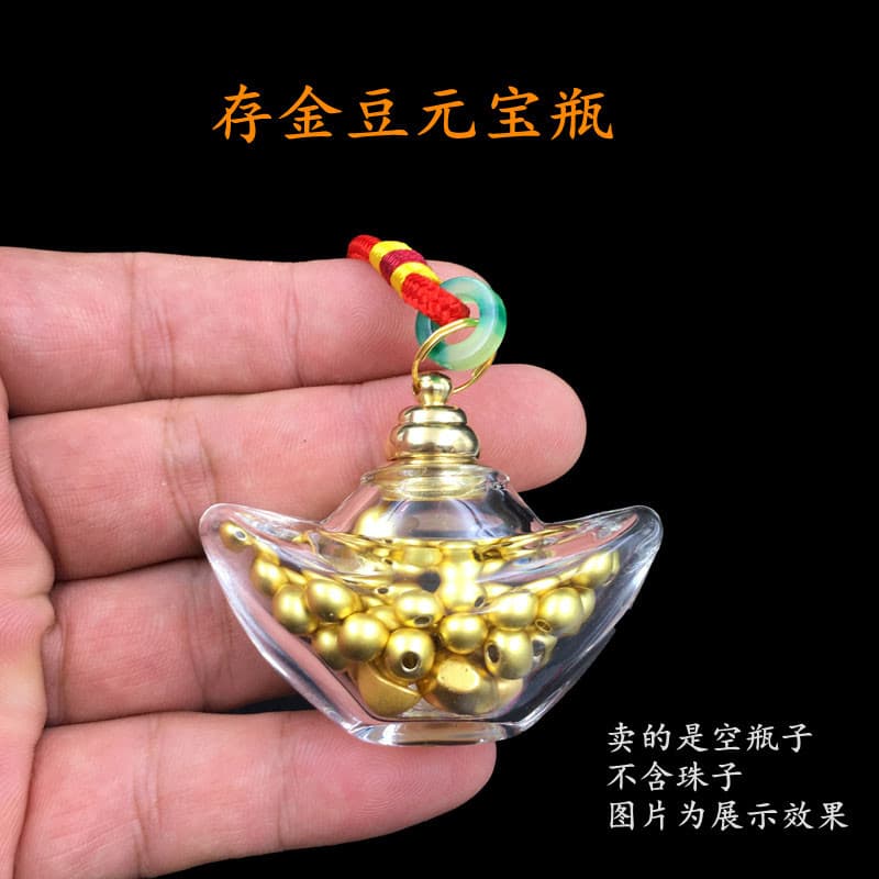 Ingot-shaped glass bottle for gold bean storage, wide-mouth container with handle rope