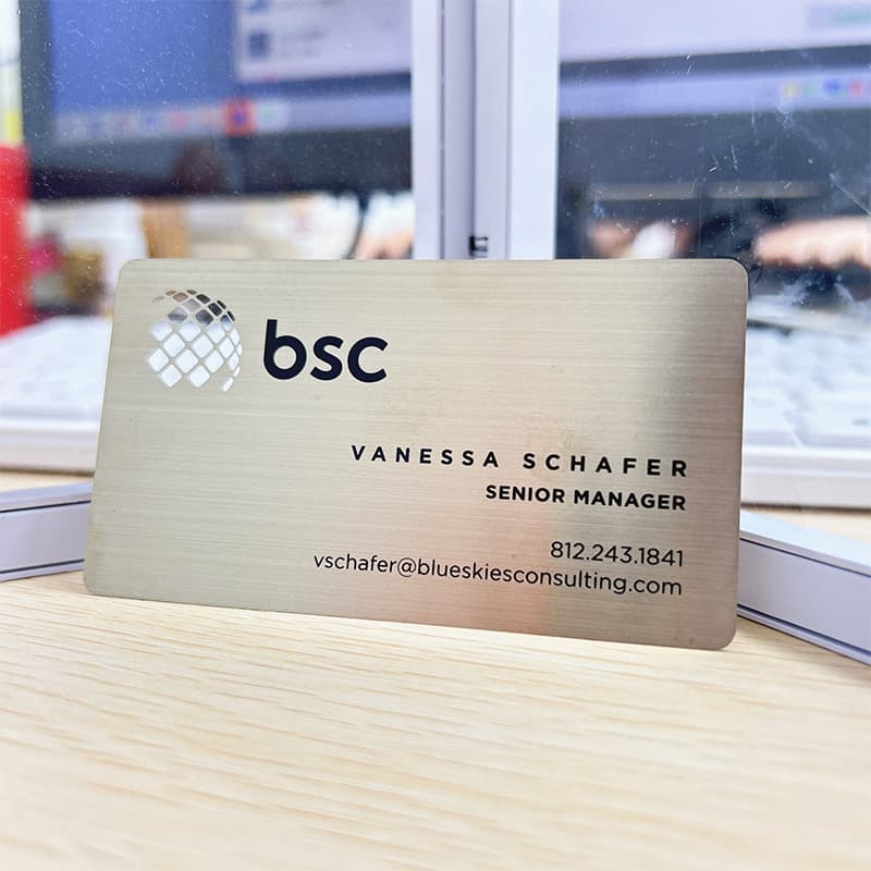 Metal medal business cards, stainless steel brushed business cards, customizable hollow content design, and personalized printing.