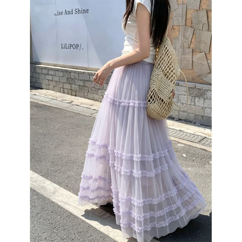 French fungus edge cake skirt streamer yarn skirt 2026 fairy cake skirt a-line large hem skirt