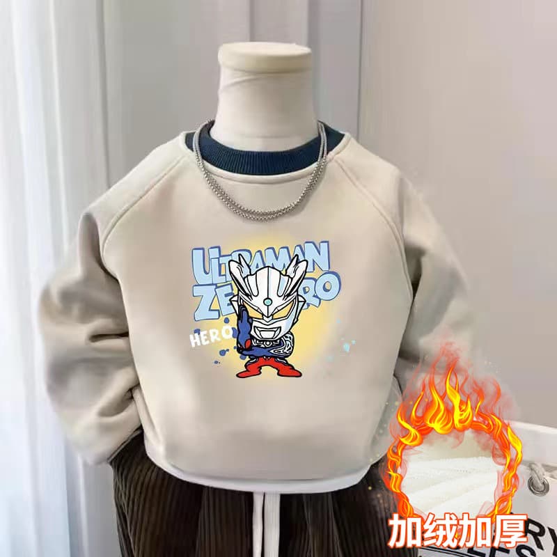 Boys' Fleece-Lined Hoodie Autumn/Winter Fall Top 2024 New Long-Sleeve Clothing