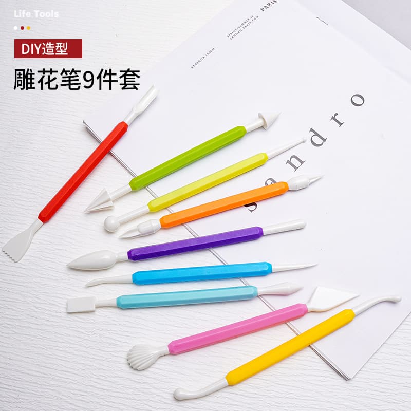 Factory Direct Supply 9-Piece Cake Fondant Tool Set with Cream Decorating Pen, Mounting Knife, and Cake Carving Pen Baking Tool