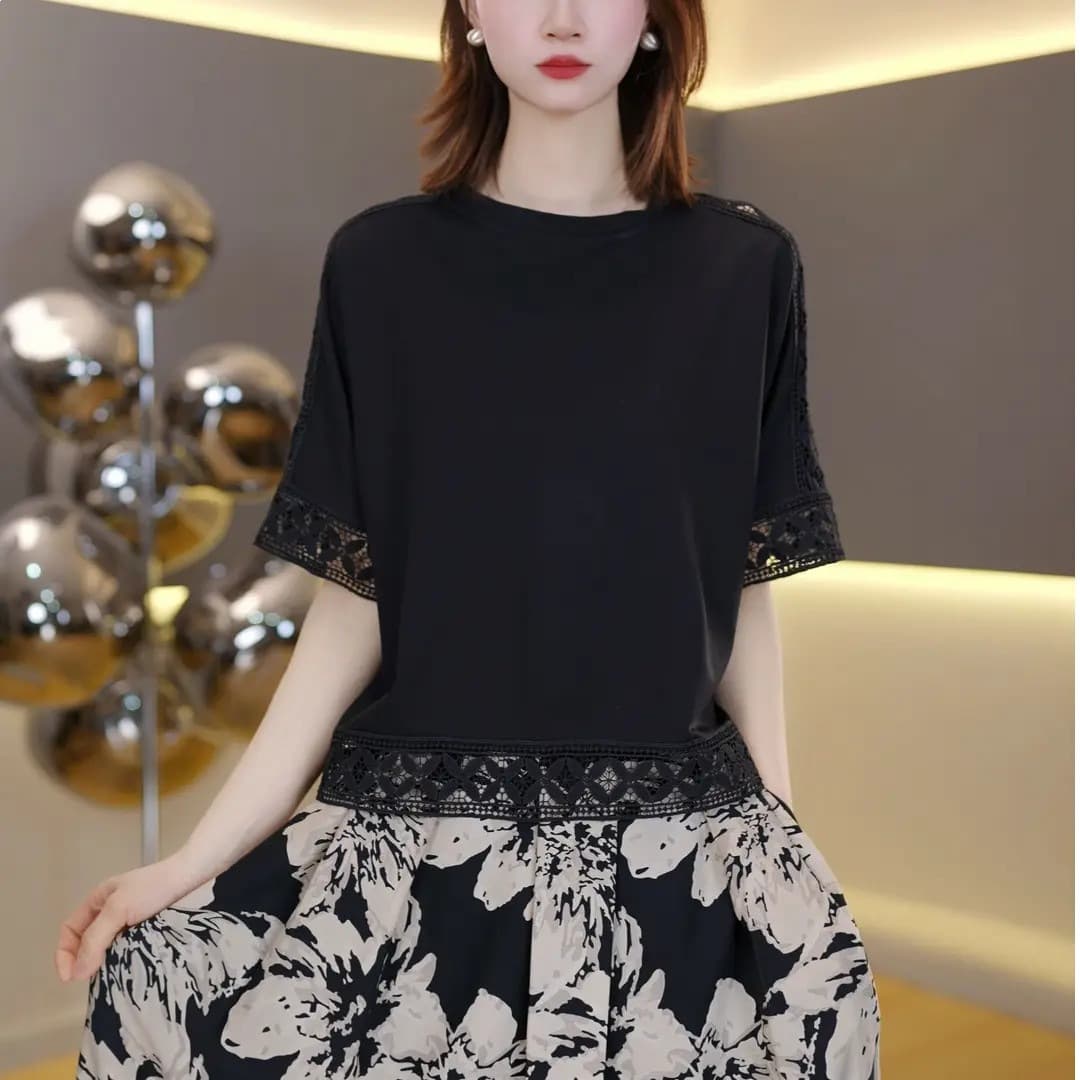 [Spring and summer new products] Light luxury and western style lace T-shirts for women, new fashionable women's short-sleeved tops and small shirts