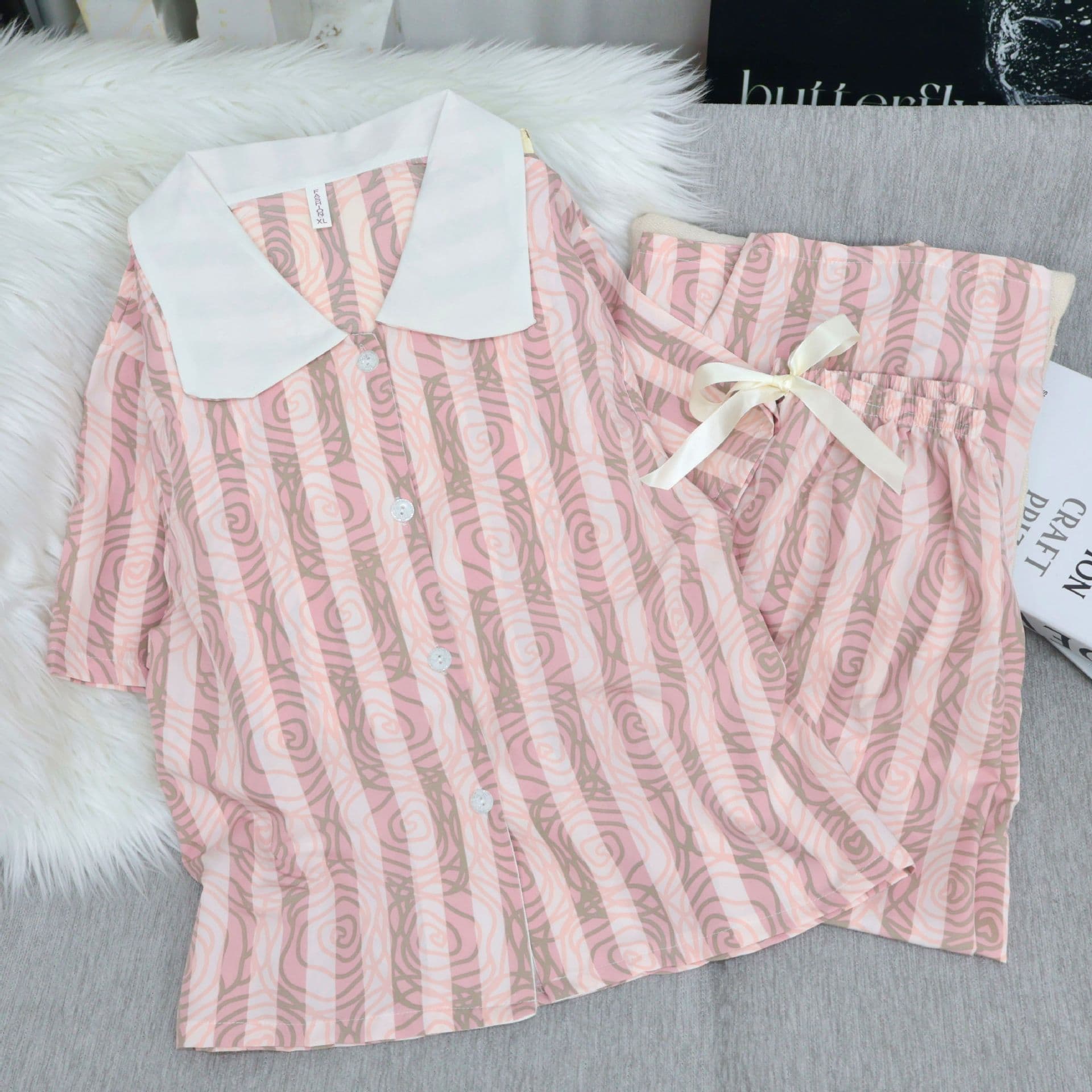 Pajamas Women Sweet Style Doll Collar Pink Student Homewear Bestseller Summer Long Sleeve Long Pants Set Women