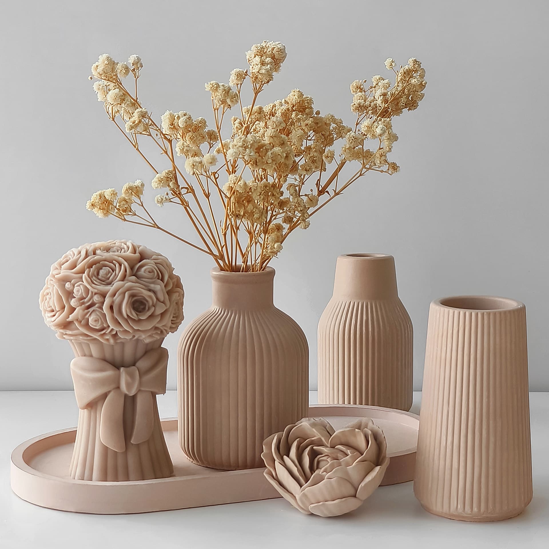 Jingmeihui Flower Vase Plaster Ornament Silicone Mold DIY Cement Plaster Flower Arrangement Vase Set Mold