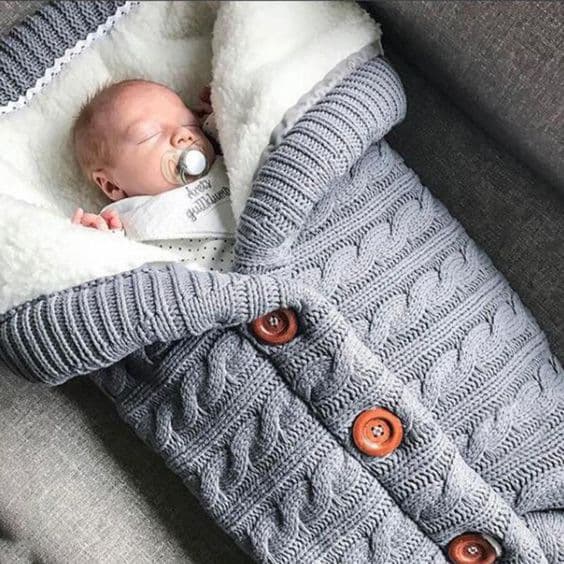 Factory Stock Spring/Autumn/Winter Knit Baby Sleeping Bag Swaddle Stroller Sleeping Bag Button Fleece-Lined Thickened Anti-Kick Blanket