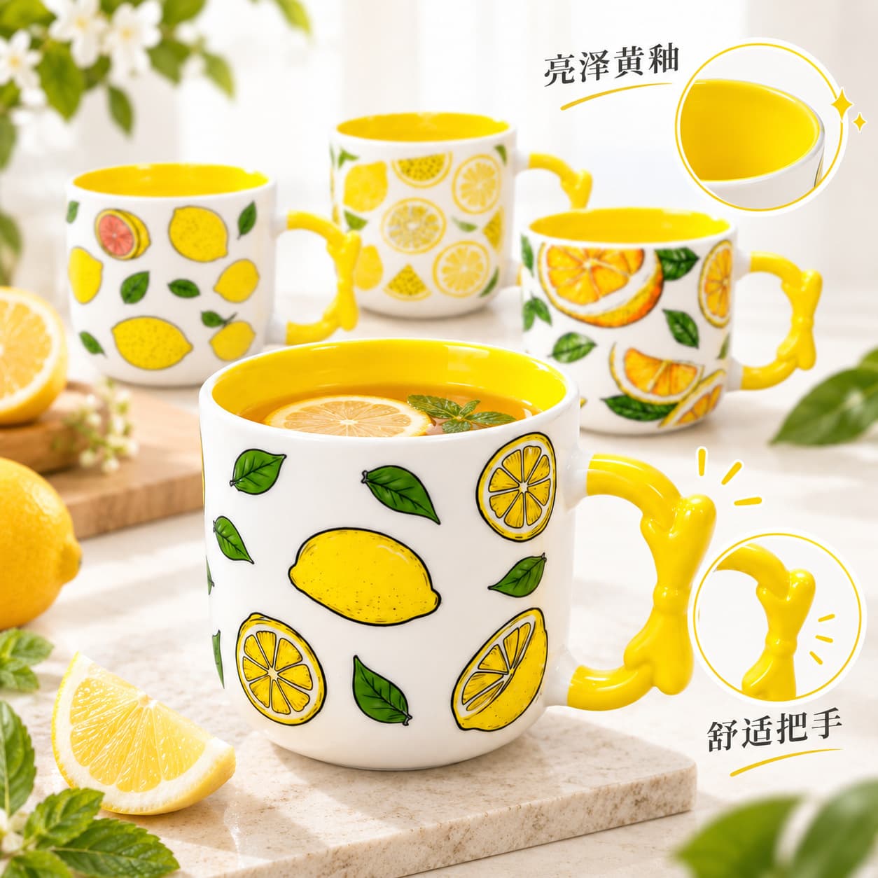 Fresh Lemon Ceramic Mug High-Appearance Water Cup Creative 3D Handle Coffee Milk Fruit Tea Cup Household Water Cup
