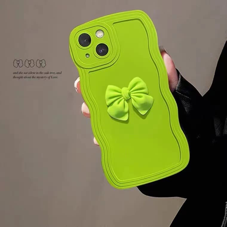 Compatible with iPhone 16 12 13 Wavy 3D Bow Phone Case, Precision Cutout, Eye-Protective Matte TPU Strap Case