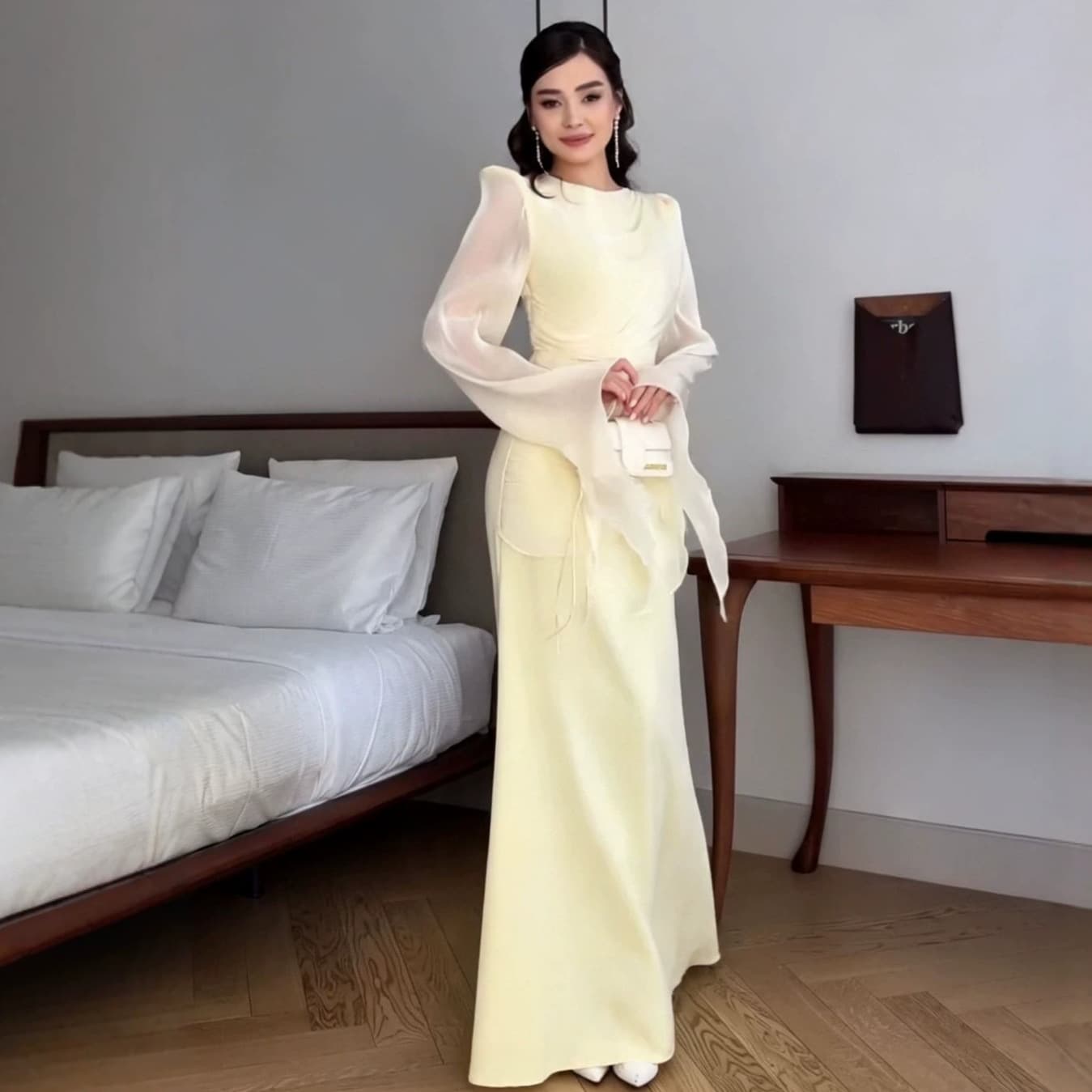 Sophisticated Mesh Style European and American Amazon Women's Fashion 2026 New Round Neck French Solid Color Long Dress Elegant One-Piece Dress