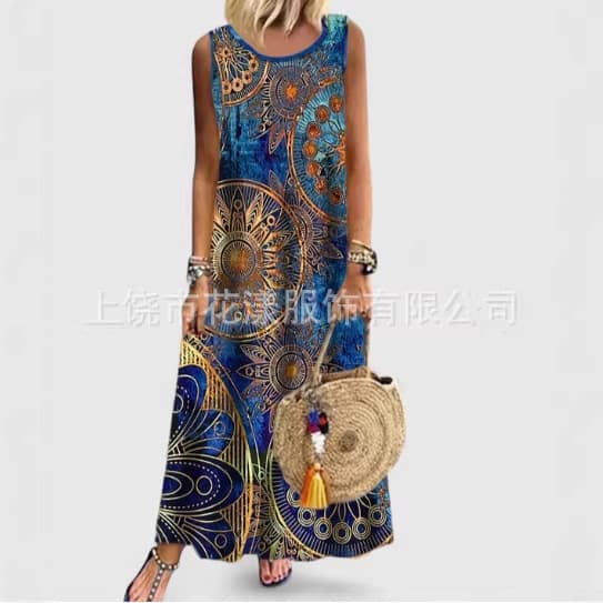 New Cross-Border Summer Long Sleeveless Pullover Dress Digital 3D Print European and American Plus Size Polyester Slim Fit