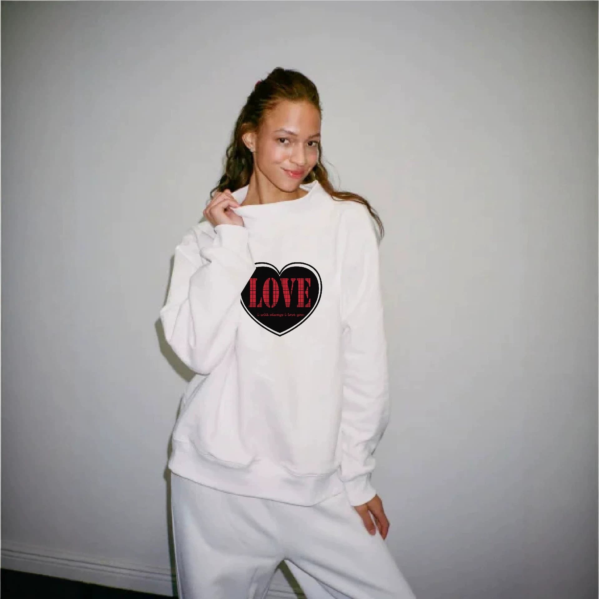 Cross-border fashion brand women's casual loose fashion versatile mid-high collar spring and autumn long-sleeved sweatshirt for women