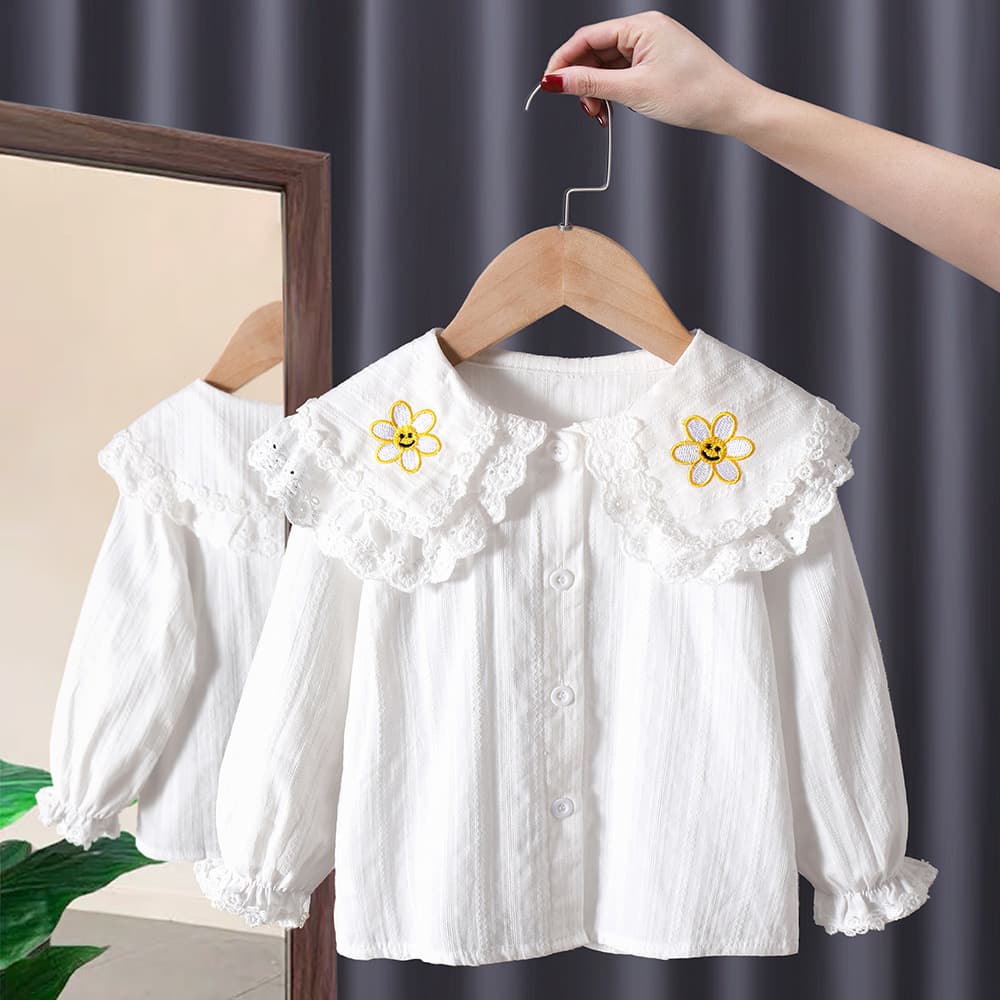 Girls' Shirt 2026 Spring/Autumn Thin White Blouse Cardigan Korean Style Casual Long-Sleeve Trendy Top