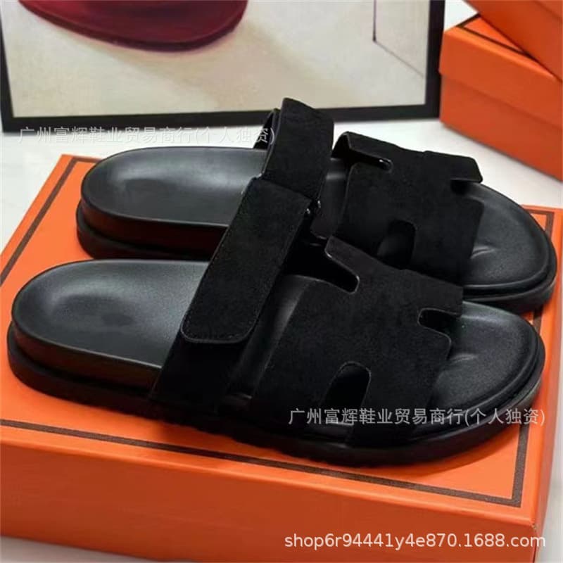 EU Cross-border Plus Size H-Slide Uncle Shoes 2025 Summer Outdoor Beach Velcro Couple Matching Shoes
