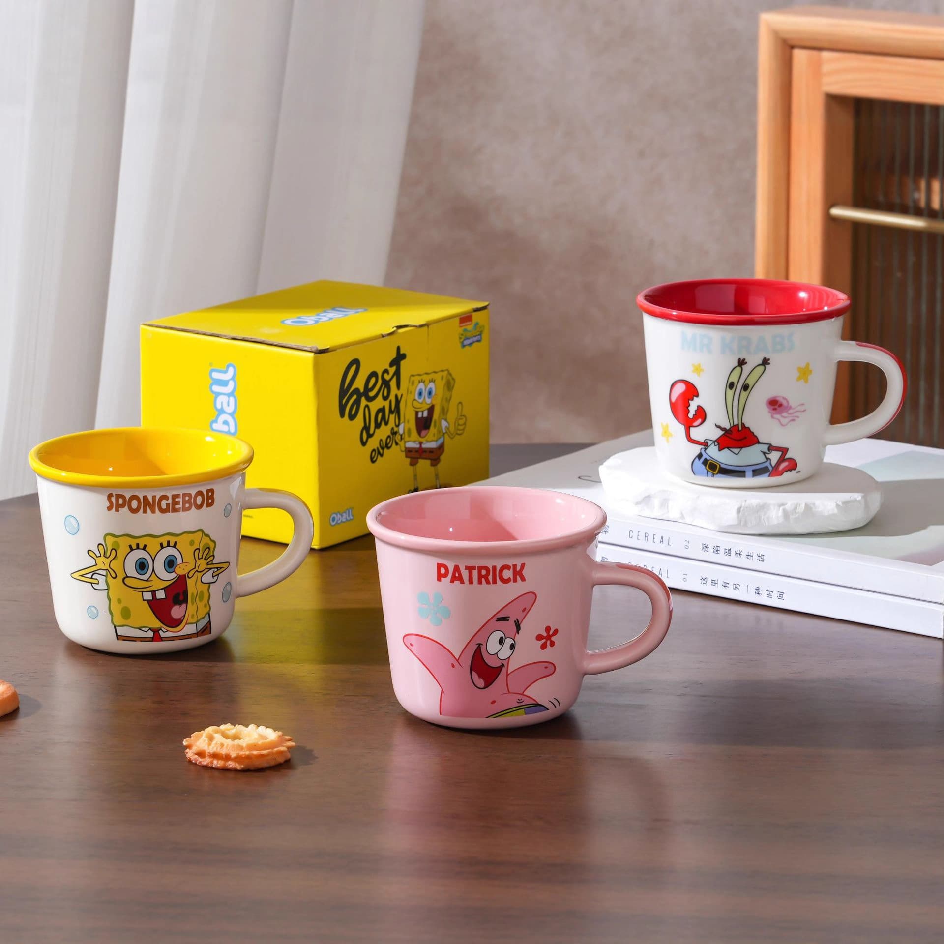 SpongeBob SquarePants Ceramic Cup Mug Children's Good-Looking Breakfast Cup Home Drinking Cup Milk Cup with Scale