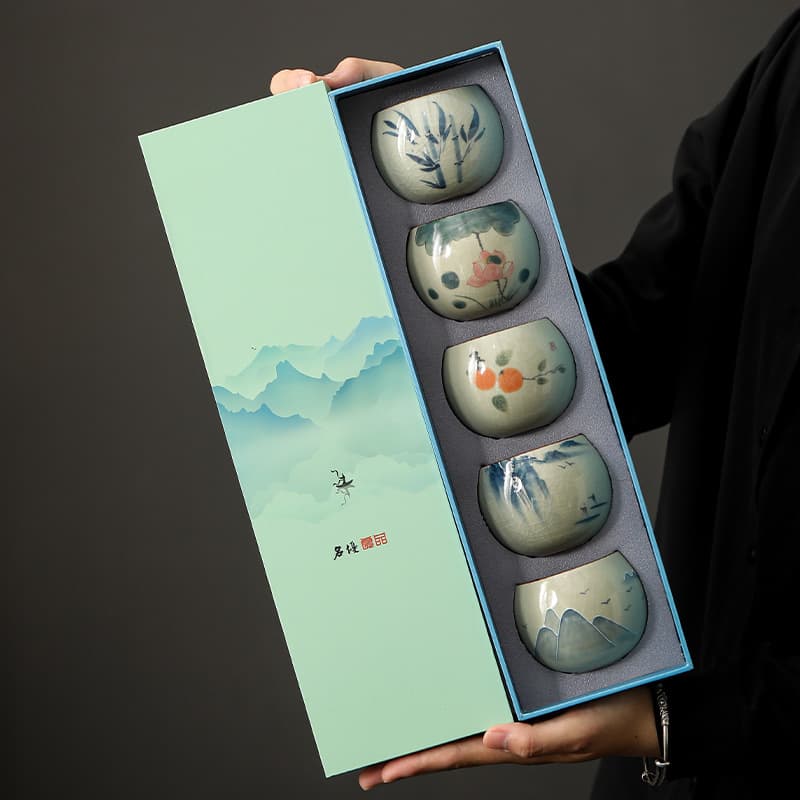 Hand-painted Ge Kiln Tea Cup Tasting Cup Gongfu Tea Set Cracked Glaze Maintainable Ceramic Host Cup Business Souvenir Gift