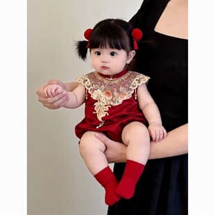 Summer Baby Girl Cheongsam Bodysuit for 100 Days, Infant Summer Clothes, Birthday Dress, Fashionable Baby Girl Romper