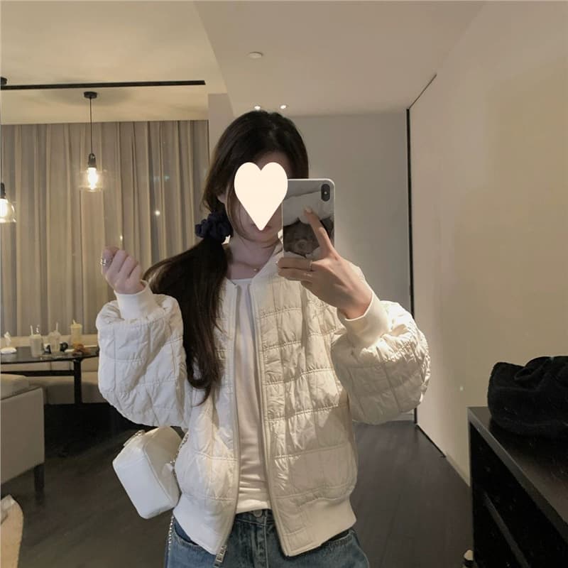 Baseball cotton coat for women, 2025 winter new style, collegiate style petite stand-up collar puff grid quilted thickened warm.
