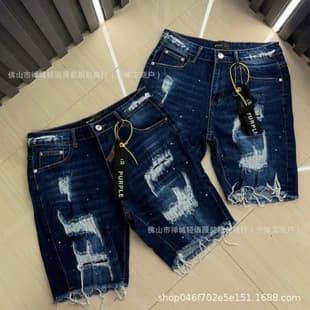 Men's Denim Shorts Korean Style Ripped Slim Five-Point Pants Ripped Jeans