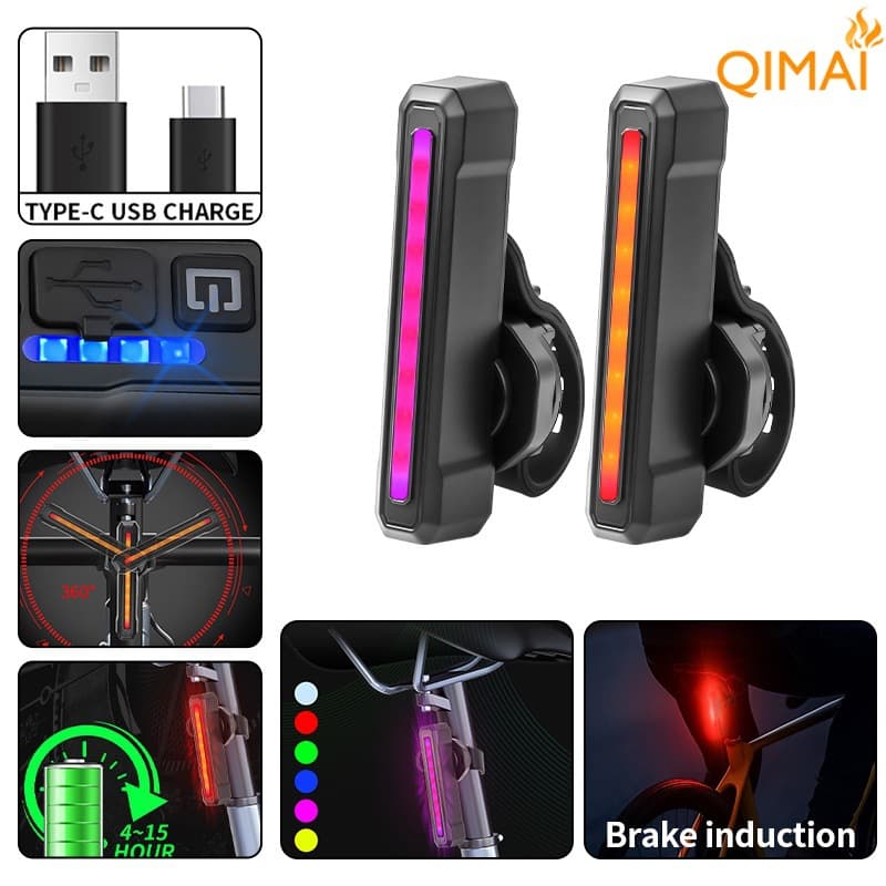 New cross-border smart sensor taillight, cool RGB multi-color night bicycle taillight with USB charging warning light