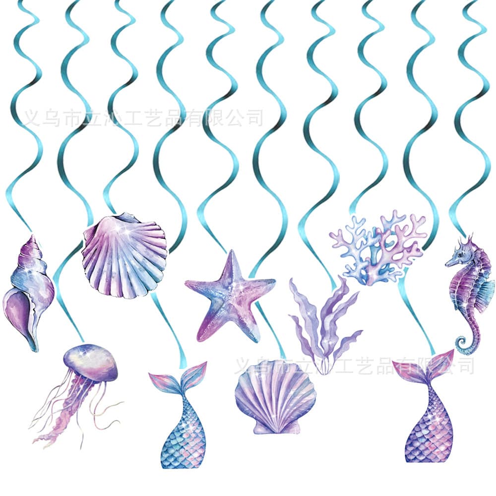Mermaid Theme Birthday Party Swirl Decoration Spiral Hanging Ornament Cake Topper Spiral Pendant