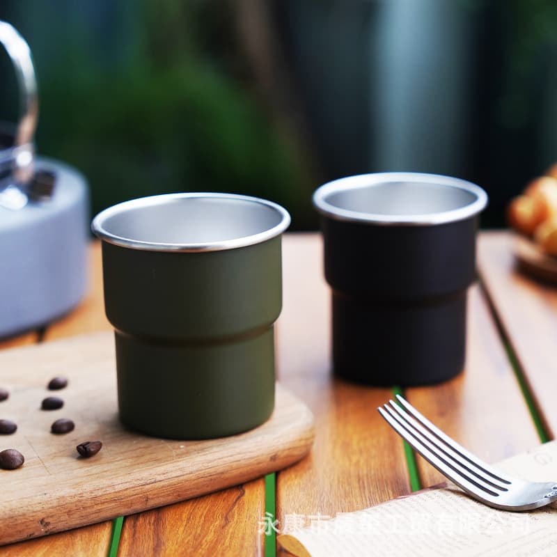 Hot-selling Outdoor Single-layer Step Cup, 304 Stainless Steel Coffee Cup, High Aesthetics Ins-style Rolled Rim Camping Beer Mug