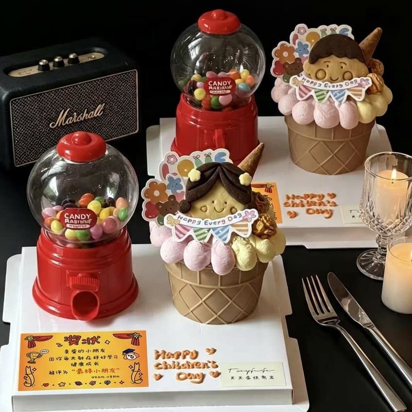 Trendy Children's Day Gacha Candy Machine Cake Decoration M Dessert Box 61 Star People Insert Card Award Sticker