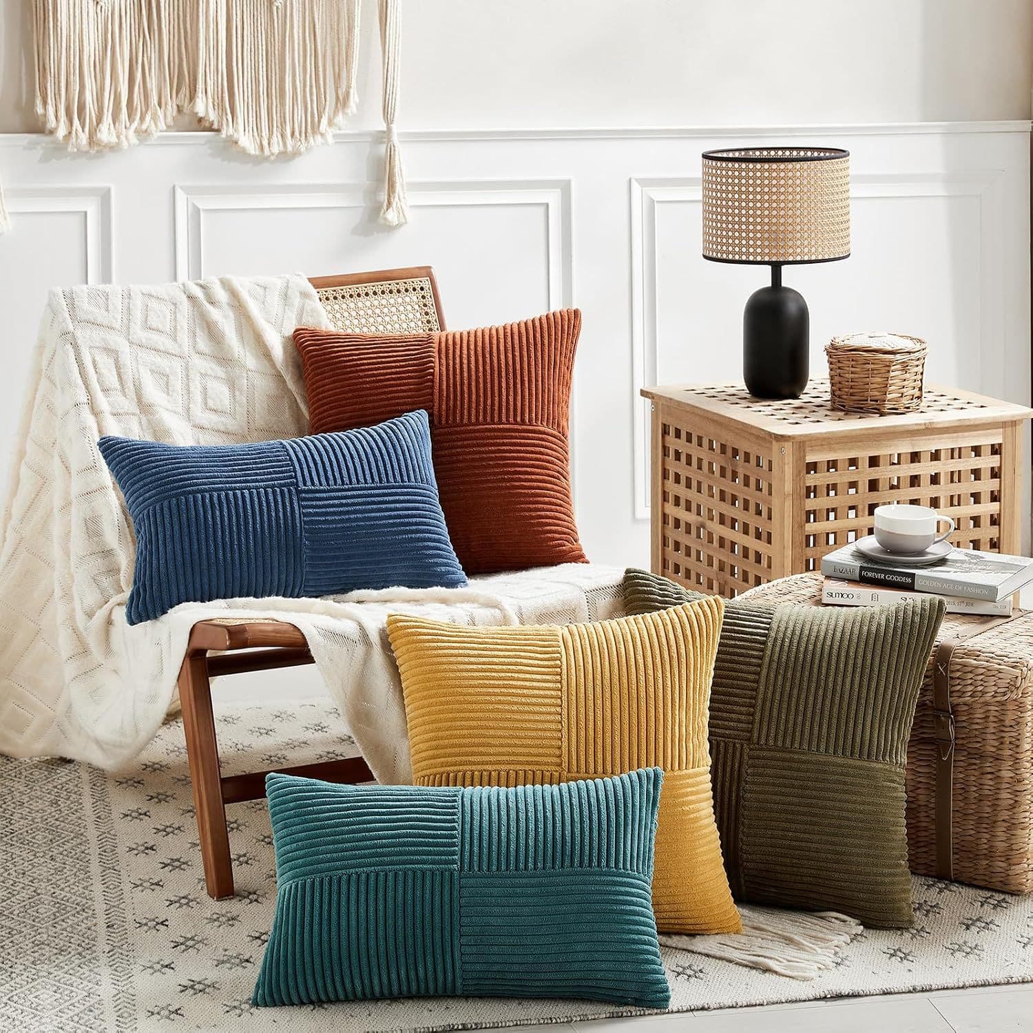 Cross-border cross-stitched pinstripe pillowcase modern simple light luxury corduroy pillowcase famous sofa pillowcase