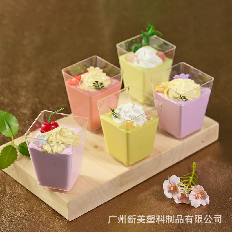 5OZ transparent pudding cup, disposable hard plastic dessert cup, factory stock, square mousse cup, thickened jelly cup
