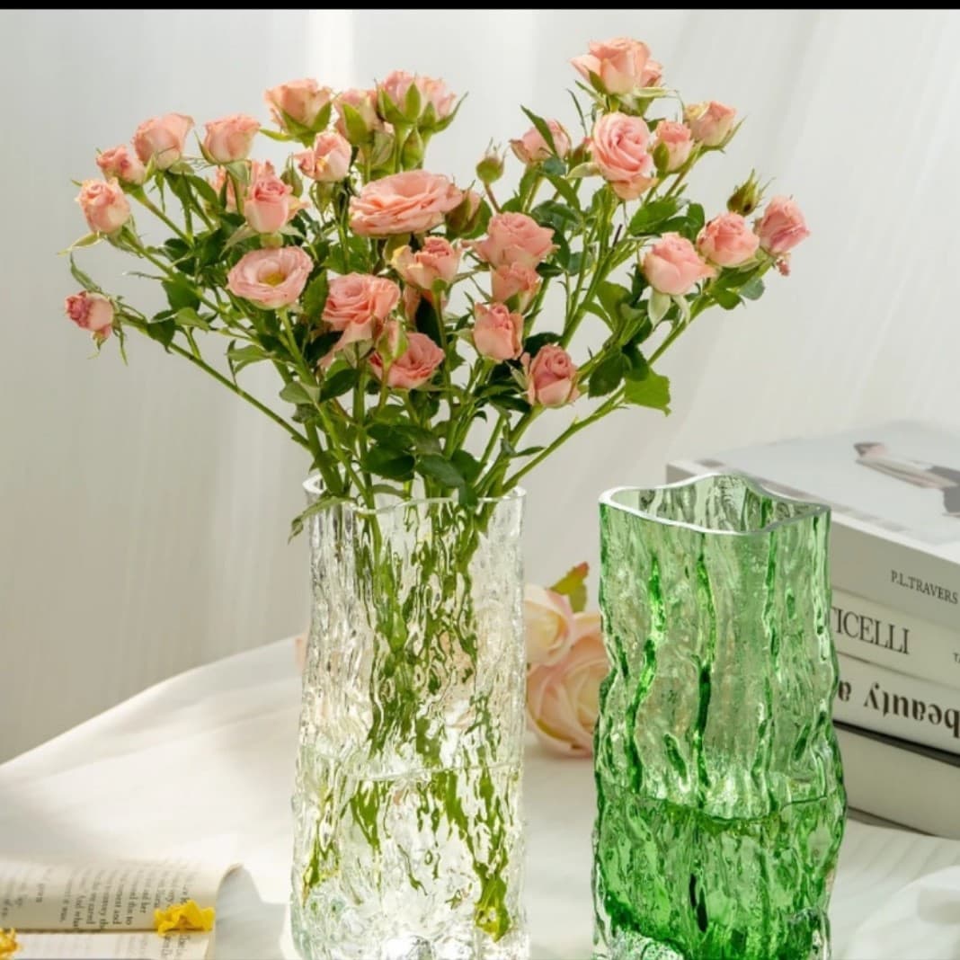 Transparent Glacier Glass Vase High-End Living Room Dining Room Vase for Flower Arrangement Premium Decorative Ornament Ins Style