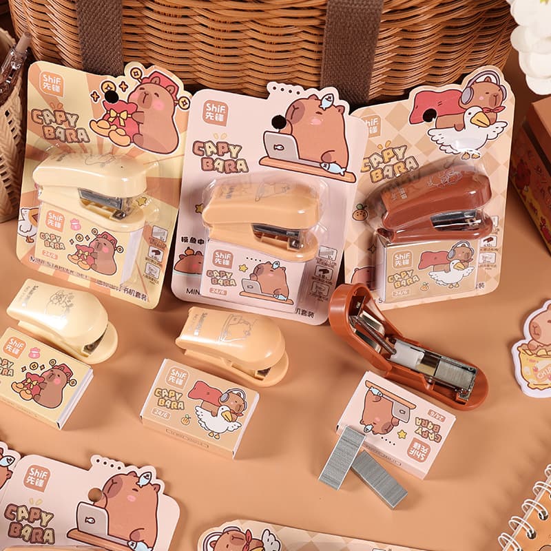 Capybara stapler set cartoon student small stapler multifunctional binding machine cute stapler