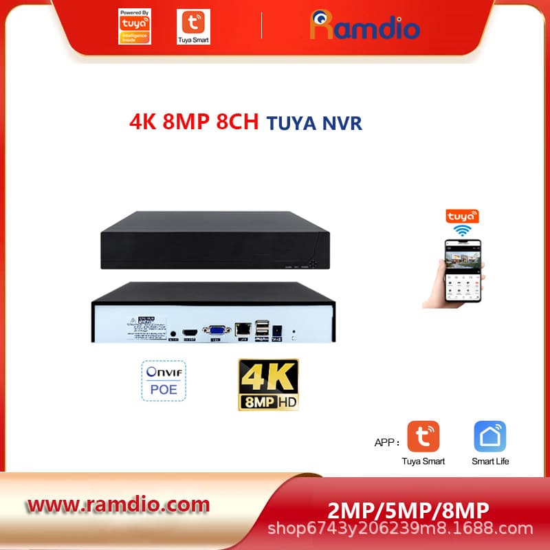 8-Channel 8MP Tuya Smart IPC Surveillance Hard Disk PoE NVR Video Recorder Tuya 4K 8MP PoE NVR