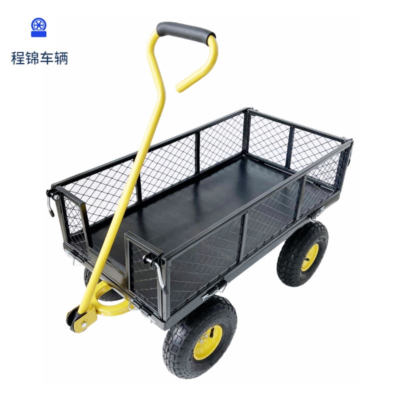 Side Removable Steel Outdoor Heavy-Duty Four-Wheel Garden Cart with Durable Steel Mesh