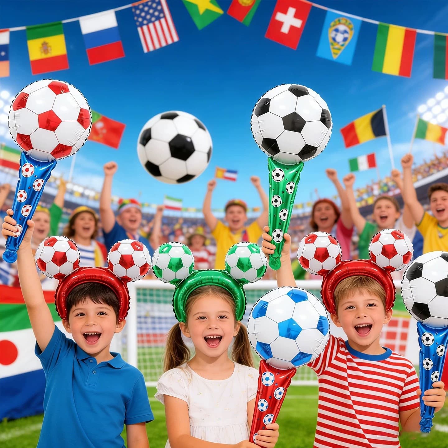 New Soccer Ball Shaped Headband Aluminum Foil Balloon World Cup Theme Cheering Stick Party Decoration Props