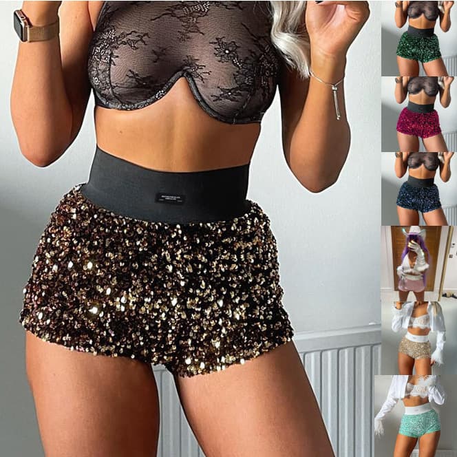 New European and American style spring sexy trendy hot girl bar party high-waisted slim fit fashionable sequined super short shorts