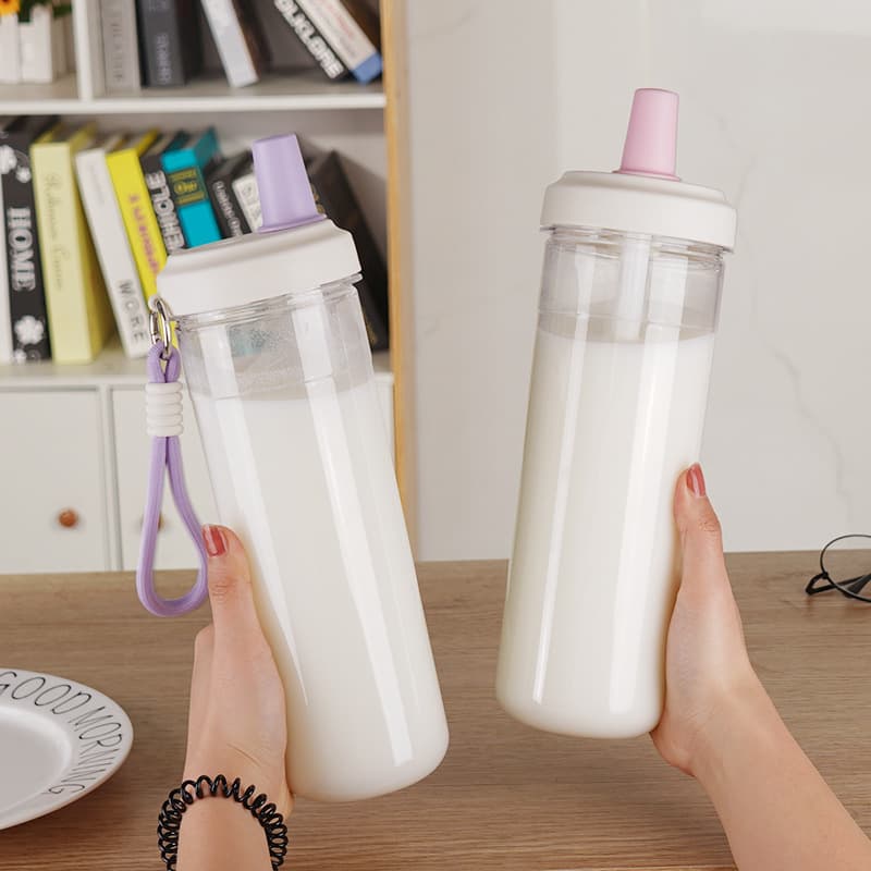 Large capacity pearl milk tea straw cup, simple portable heat-resistant plastic water bottle, high appearance student milk tea cup
