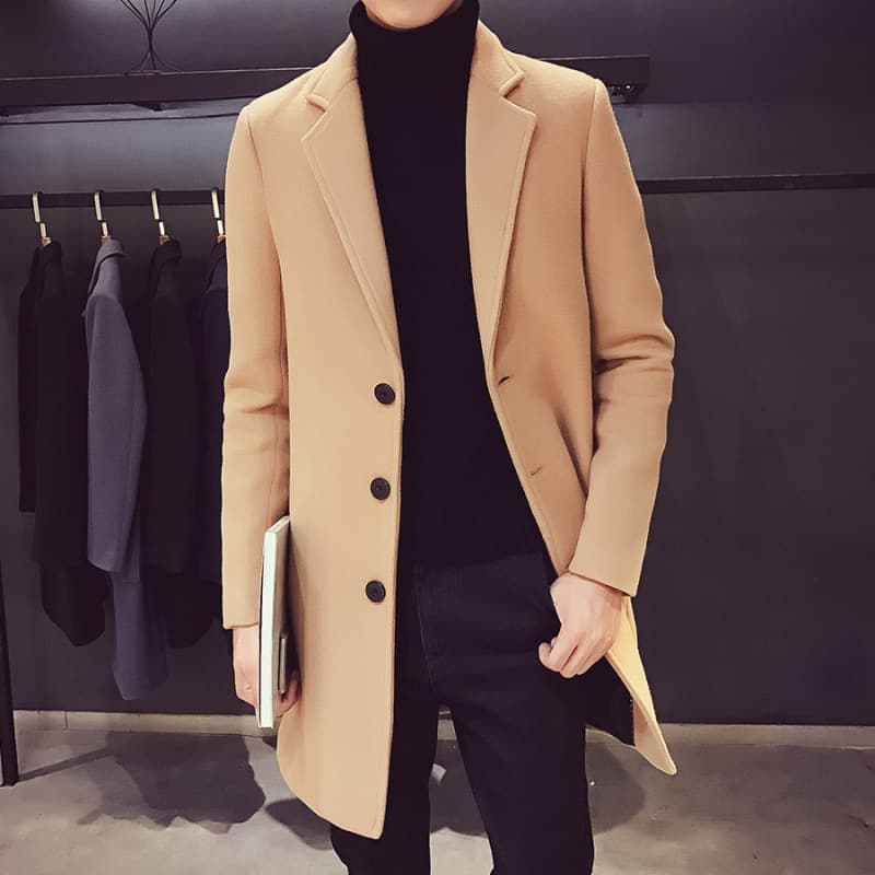 Cross-border foreign trade autumn and winter men's woolen coat Korean style slim mid-length windbreaker woolen coat men's wholesale