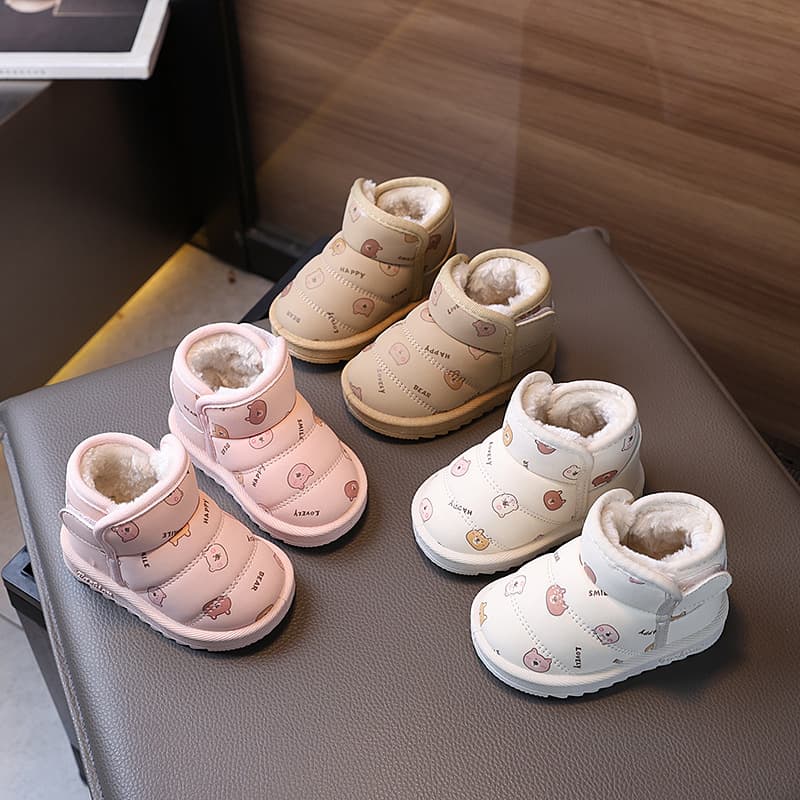 Fleece-lined, thickened, warm snow boots/cotton shoes, winter warm shoes for babies learning to walk, boys' and girls' shoes, 1-6 years old, waterproof.