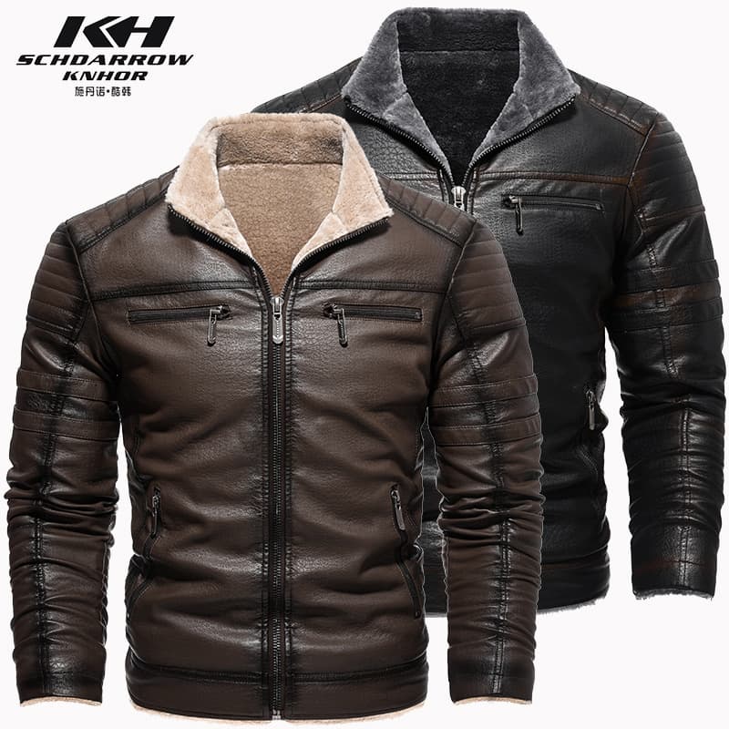 European and American winter leather jacket thickened artificial fur fleece warm oversized European size industrial retro simulated leather texture jacket