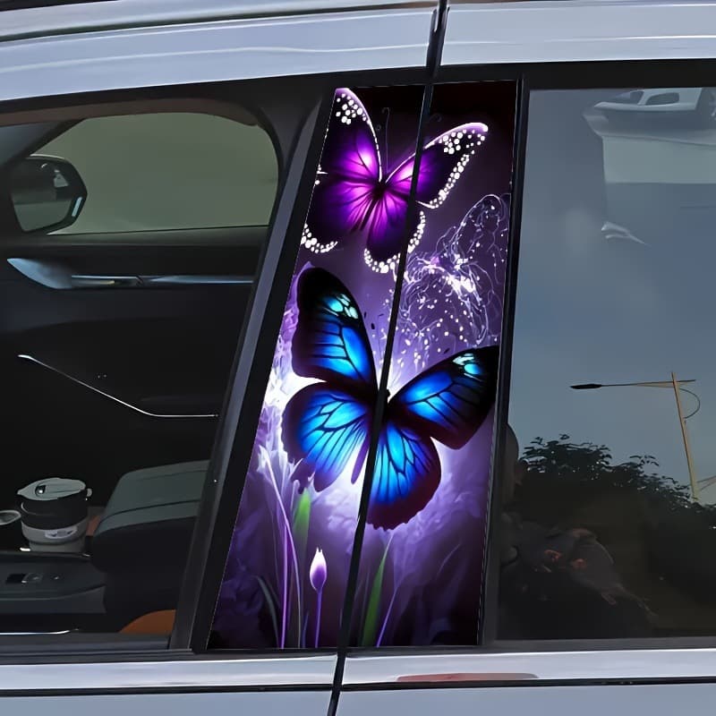 Cross-border TEMU Amazon Exclusive Very Beautiful and Interesting Creative B-Pillar Protective Film Purple Blue Butterfly Flower Car Sticker