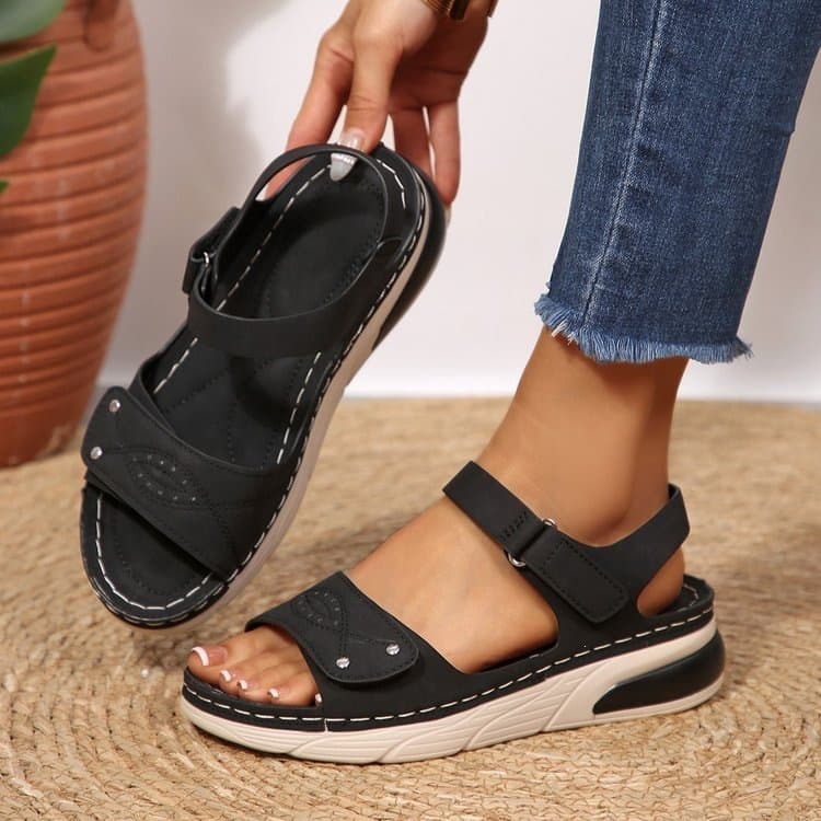 Export Large Size Summer New Retro Women's Sandals, Stitching Large Size Round Toe Wedge Heel Comfortable Sandals Women Thick Sole
