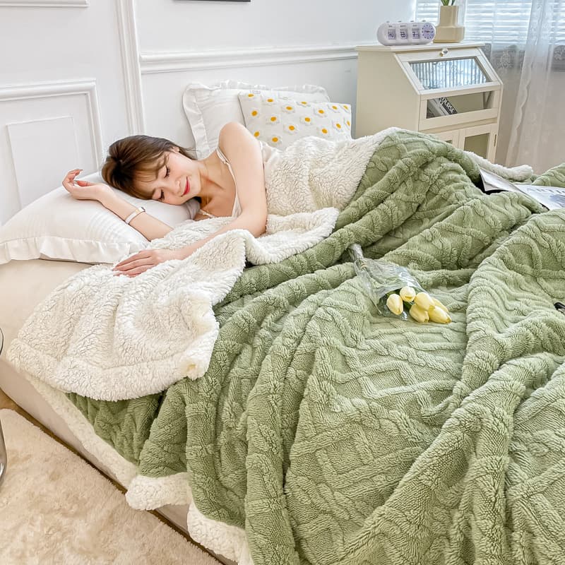 New Nordic minimalist large lamb fleece Taf velvet autumn-winter jacquard blanket, double-layer thickened gift leisure throw
