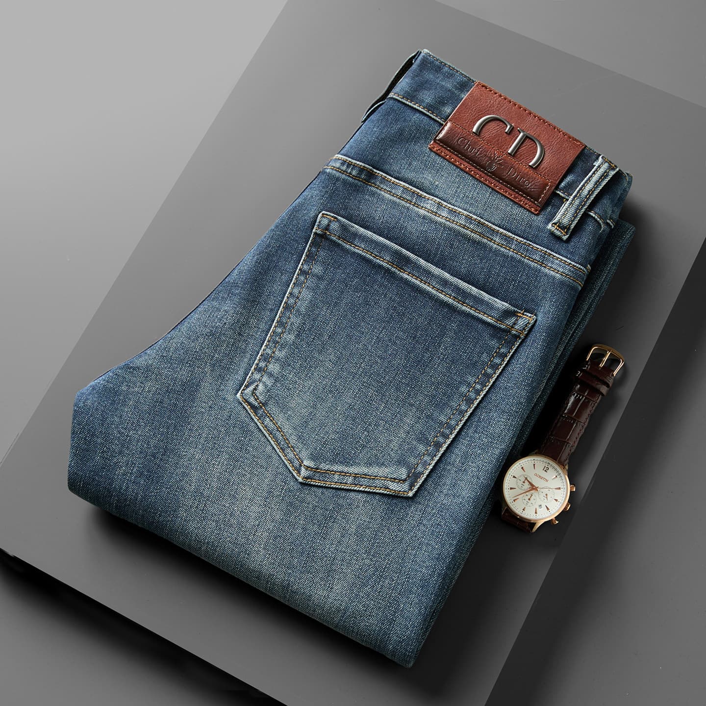 Guangzhou Men's Jeans Korean Style Slim Fit Tapered Cross-Border Export High-Quality American Style Stretch Washed Original Label Dr Pants