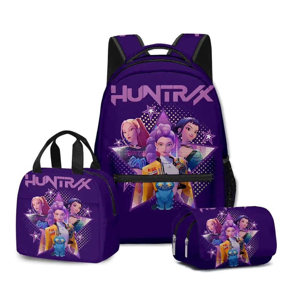 KPOP Demon Hunters Kids Backpack Elementary School Students Double Shoulder Bag Lunch Bag Pencil Case 3-Piece Set Cross-Border Dropshipping