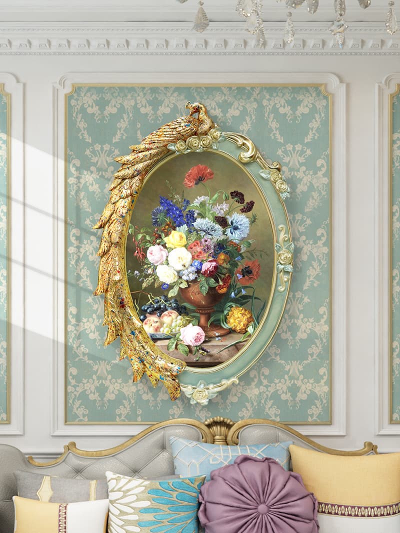Original European Decorative Painting Still Life Floral Oil Painting Living Room Wall Art Dining Room Entryway Mural Peacock Painting