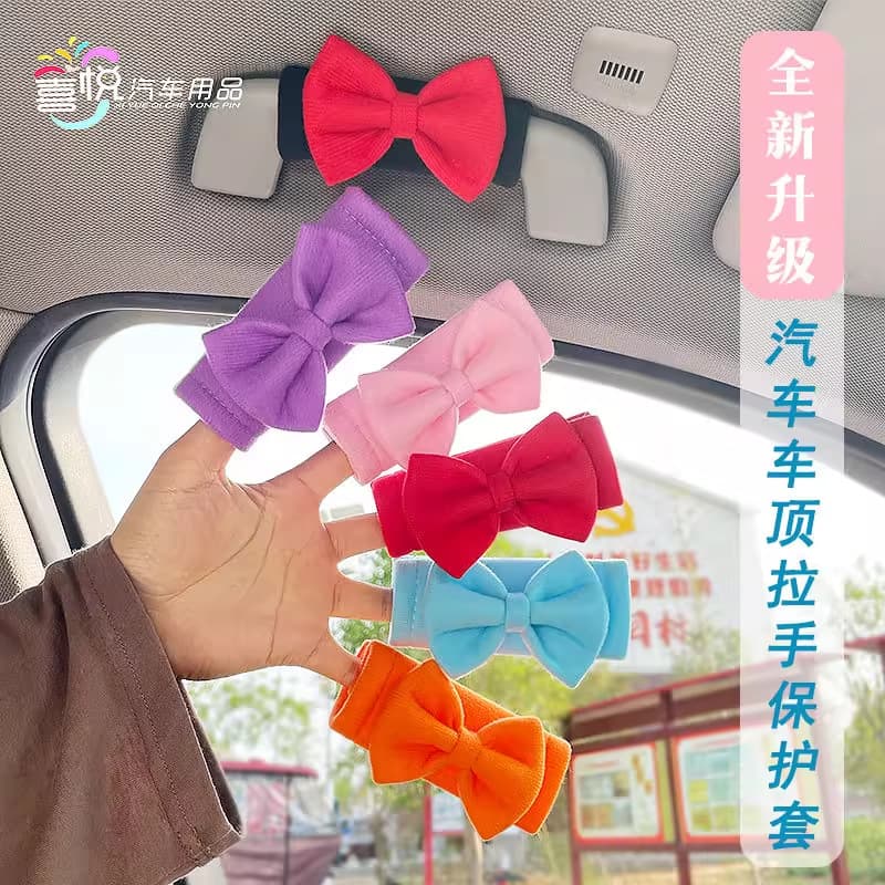 Car roof grab handle protectors, car door handle covers, cute co-pilot decorations, bow roof handrest covers.