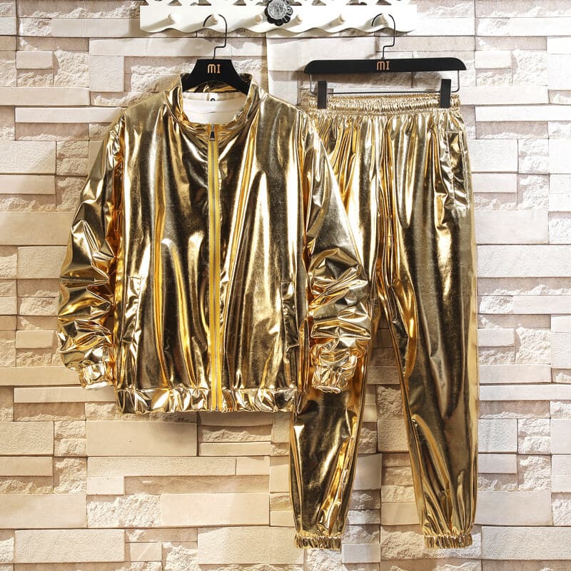 Cross-Border Casual Sports Set Fashion Trendy Glossy Jacket Coat Nightclub Men's and Women's Jacket Free Matching Set