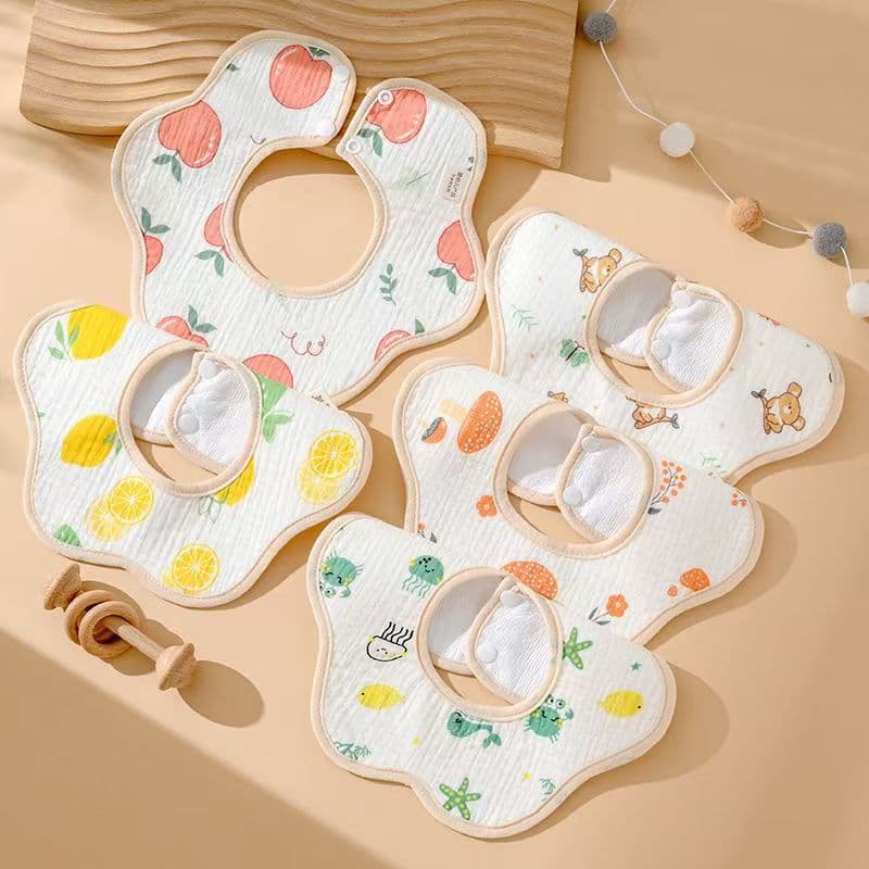 Wholesale cross-border baby Class A wrinkled cloth waterproof bib, cotton saliva napkin, newborn baby waterproof petal bib