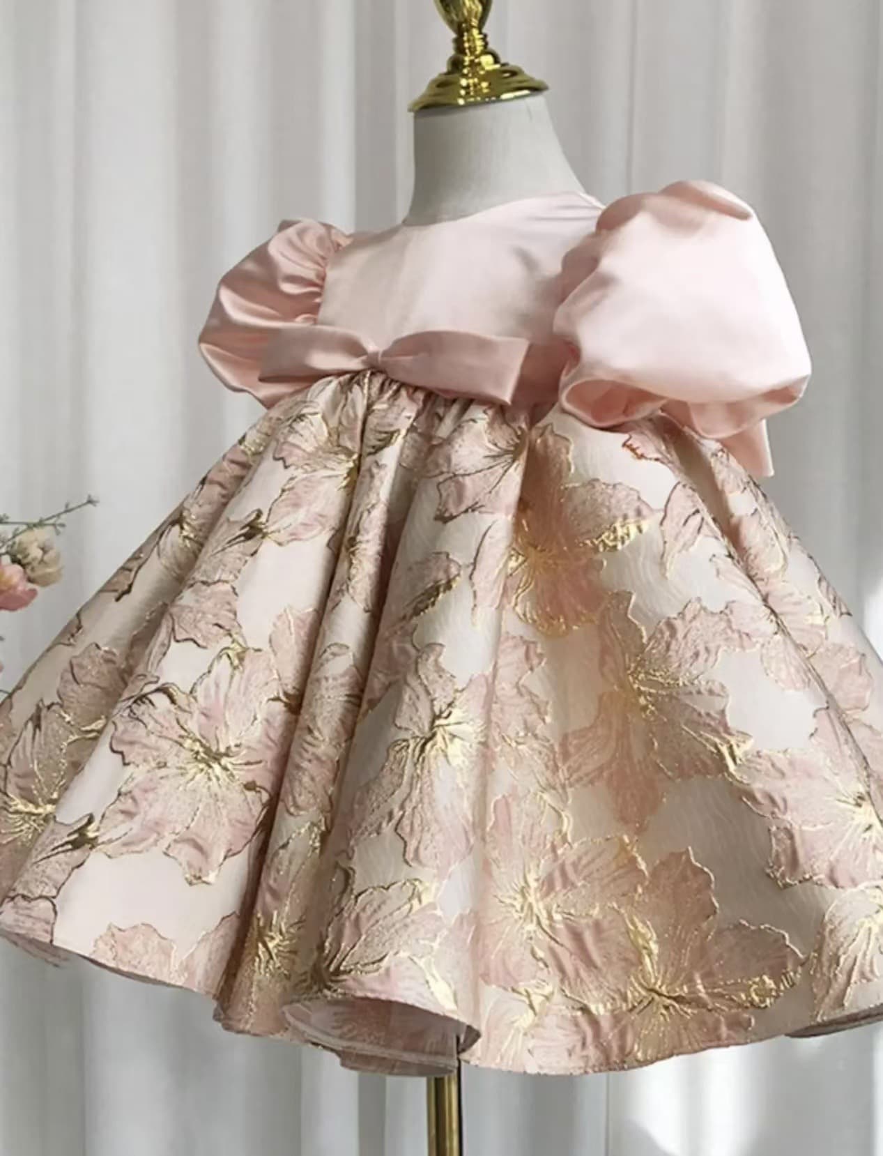 Girls' Formal Princess Dress First Birthday Party Dress Elegant Pink Flower Girl Dress for Wedding Piano Performance Outfit Cross-Border