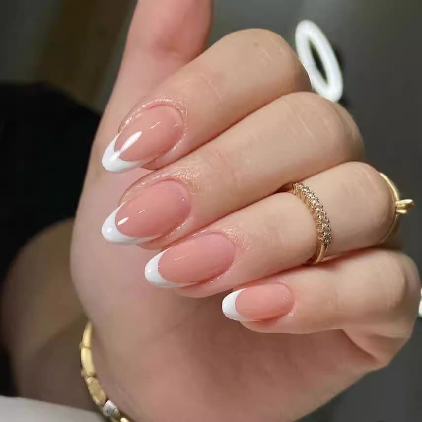 Short Glossy Almond French Press-On Nails Ins Minimalist Elegant Cross-Border Wearable Nail Tips Manicure Stickers 24 Pieces